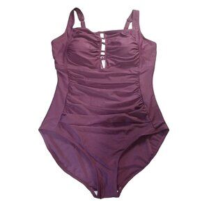 Wine Coloured One Piece Ruched Lattice Front Swimsuit Size XXL